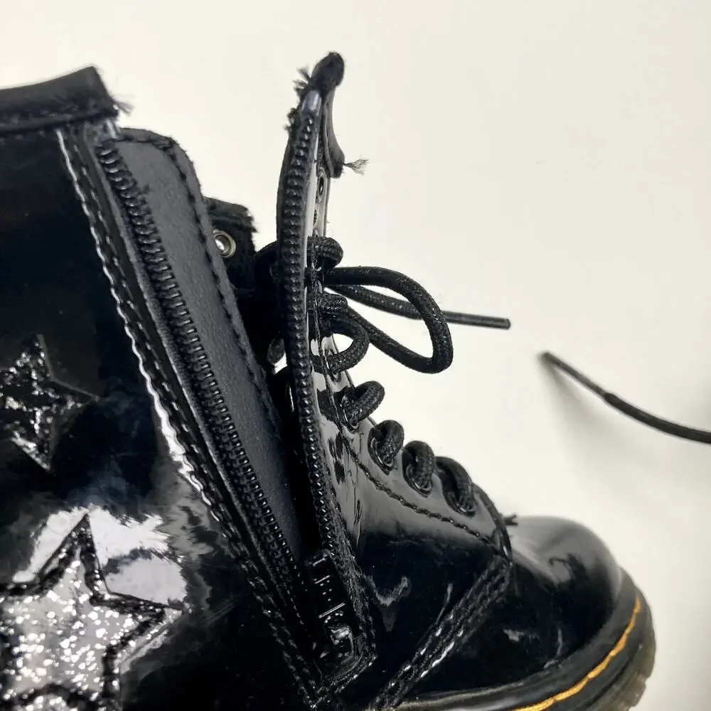 Dr. Martens Toddler 1460 Glitter Star Patent Lace Up Boots - Black - 9